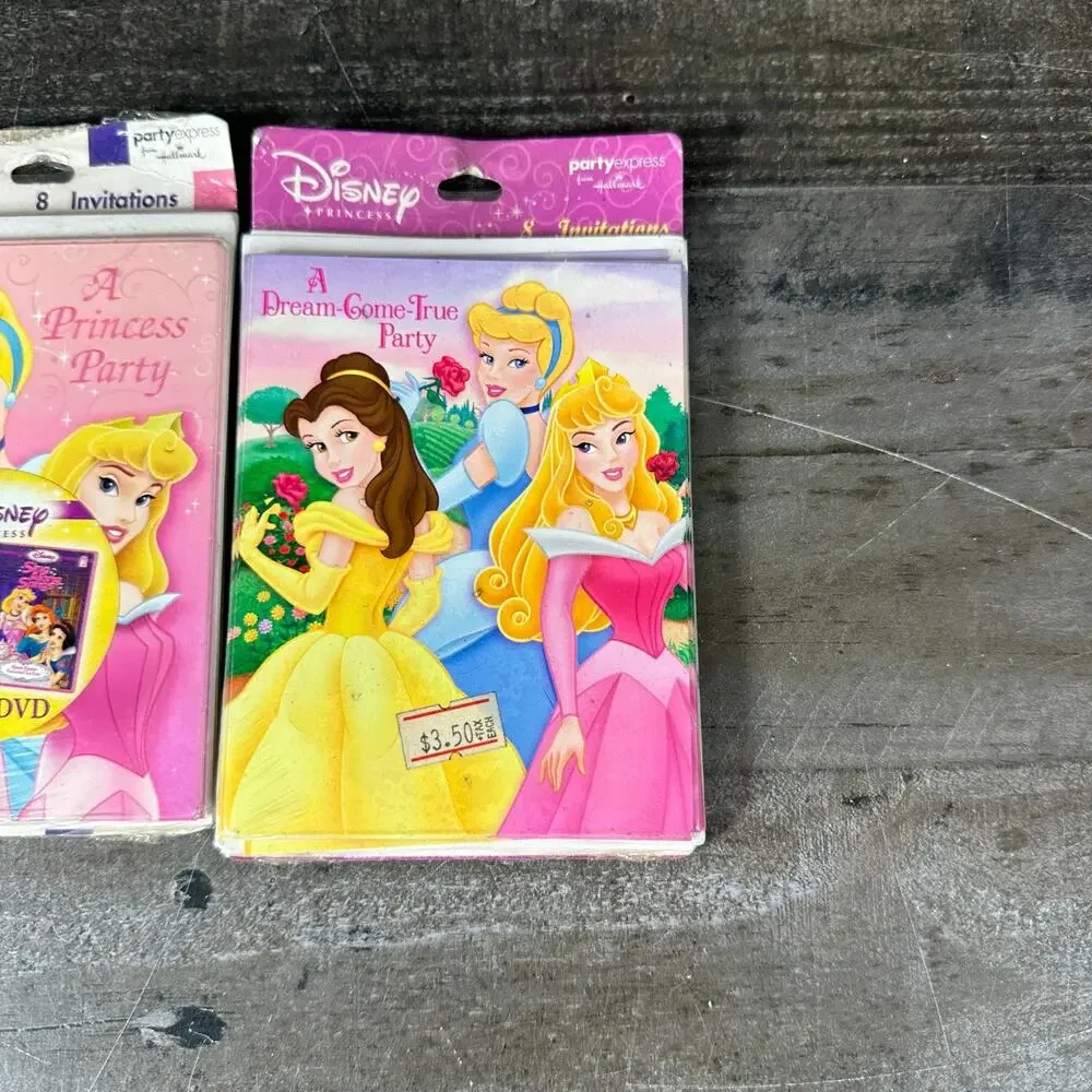 Vintage Disney Princesses Party Express Hallmark Invitations (8 Count) Lot of 2